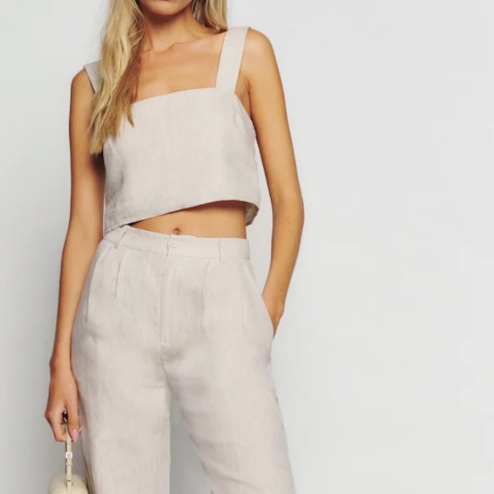 Reformation Olivia Linen Two Piece Oatmeal - Size 10